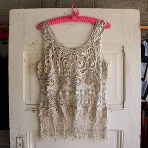 Bar III Unique Silver Crochet Tank Size Large